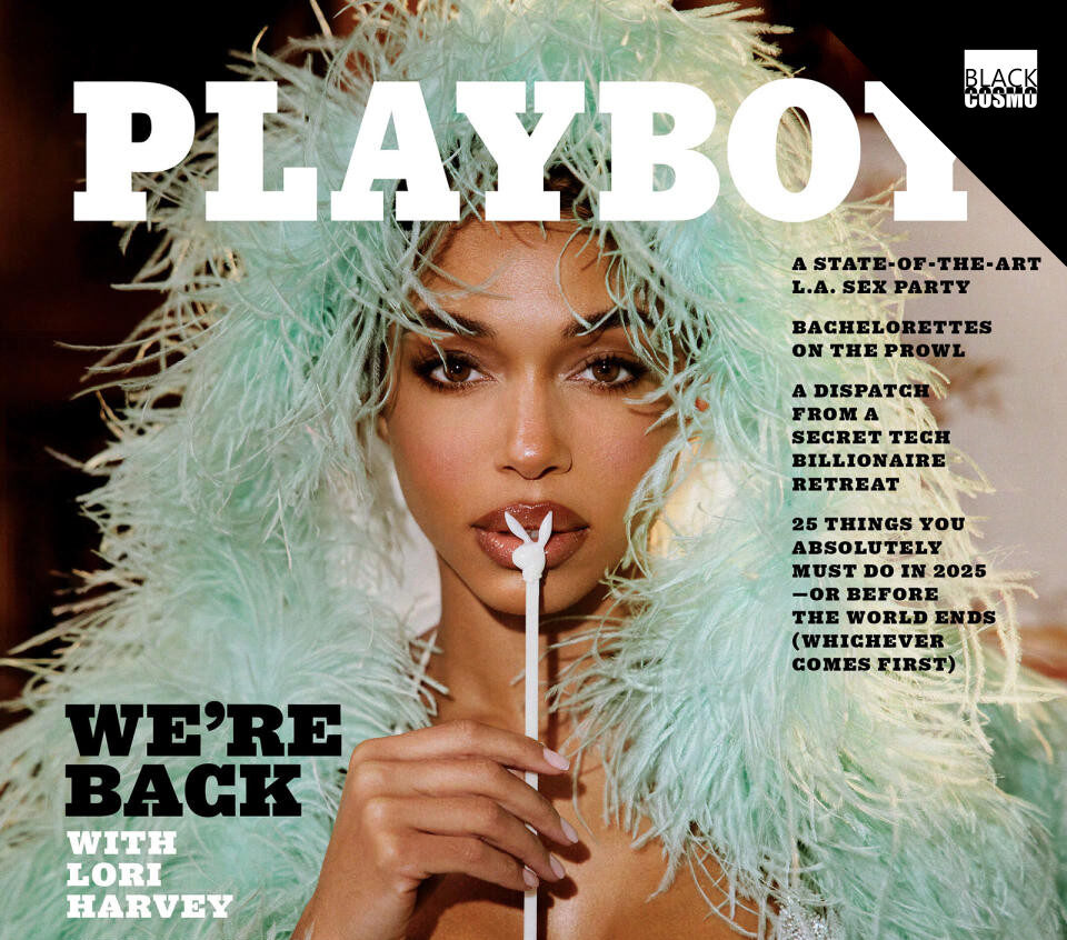 Lori Harvey Poses Topless on the Cover of ‘Playboy’ for First Issue in 5 Years Lori Harvey poses on the cover of Playboy’s first issue in five years, wearing a glamorous feathered boa and a bedazzled bikini top, exuding confidence and elegance.
