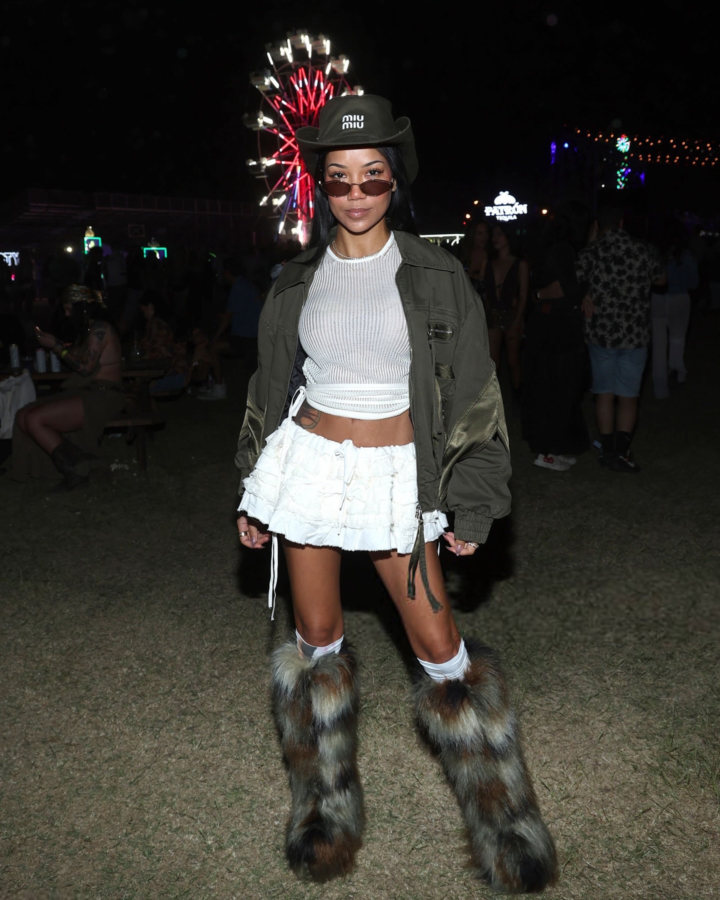 Jhene Aiko Rocks Coachella in Blumarine Jacket and Miu Miu Hat Jhene Aiko Rocks Coachella in Blumarine Jacket and Miu Miu Hat