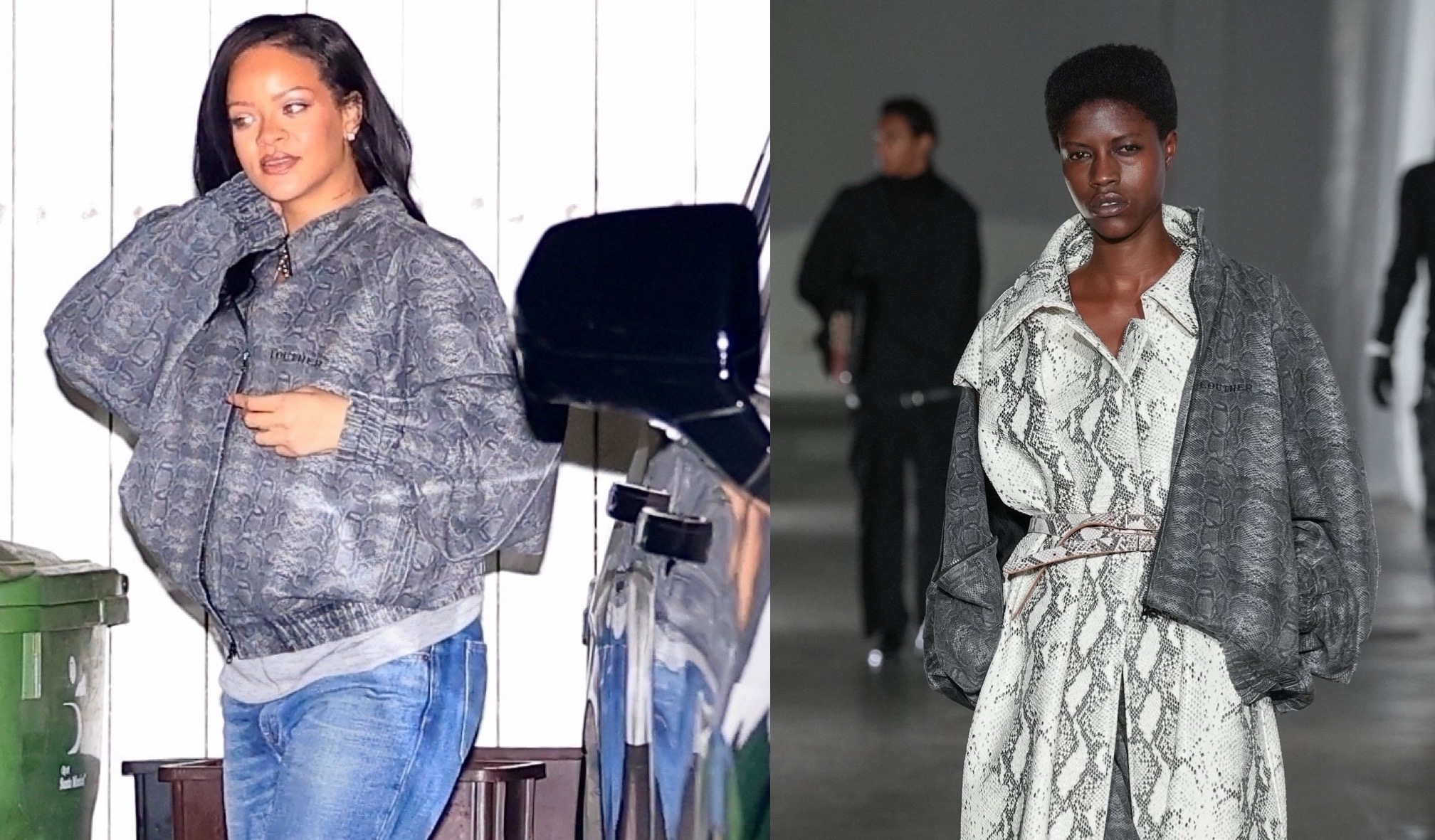 Rihanna spotted at Giorgio Baldi in Luther Snake Print Jacket and Amina Muaddi Heels Rihanna spotted at Giorgio Baldi in Luther Snake Print Jacket and Amina Muaddi Heels