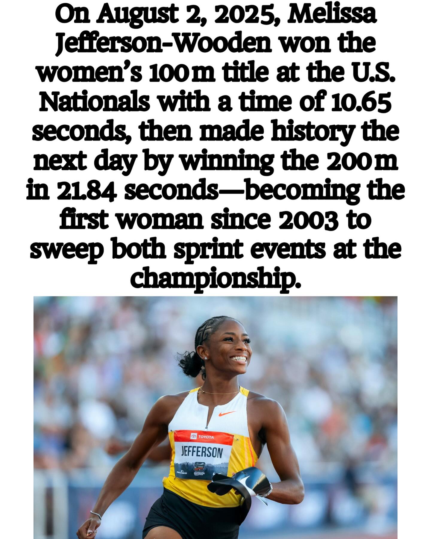 Melissa Jefferson-Wooden: Black Excellence Sweeps U.S. Nationals in Historic Sprint Double Melissa Jefferson-Wooden: Black Excellence Sweeps U.S. Nationals in Historic Sprint Double
