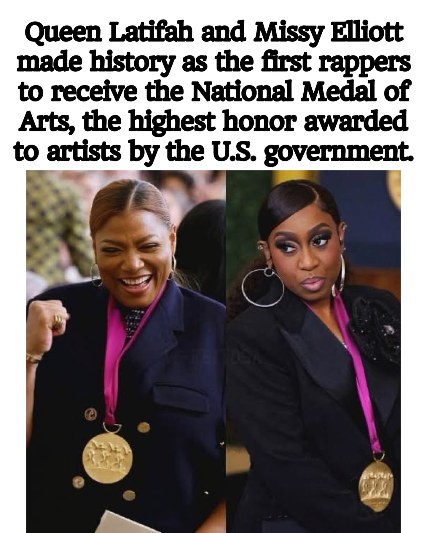 Queen Latifah and Missy Elliott Break Barriers as First Rappers Honored with National Medal of Arts Queen Latifah and Missy Elliott Break Barriers as First Rappers Honored with National Medal of Arts