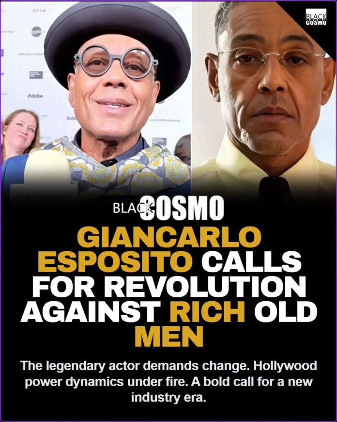 Giancarlo Esposito Calls for Revolution Against “Rich Old White Men” Giancarlo Esposito giving a speech at a podium wearing a tuxedo