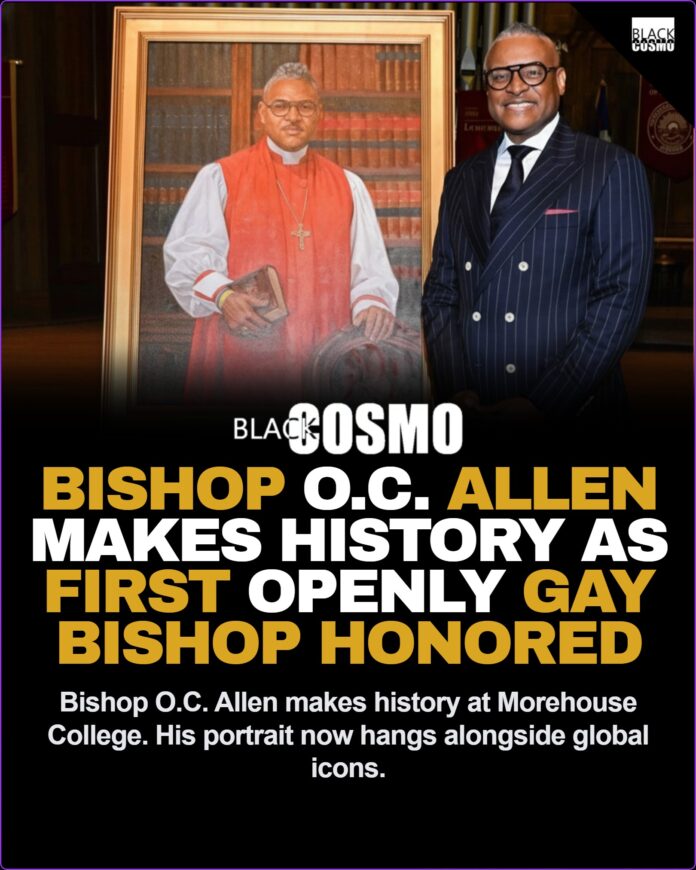 Bishop O.C. Allen’s Portrait Unveiled at MLK Chapel An oil portrait of Bishop O.C. Allen hanging in the Martin Luther King Jr. International Chapel at Morehouse College, honoring him as the first openly Black gay bishop to be placed among historic figures.