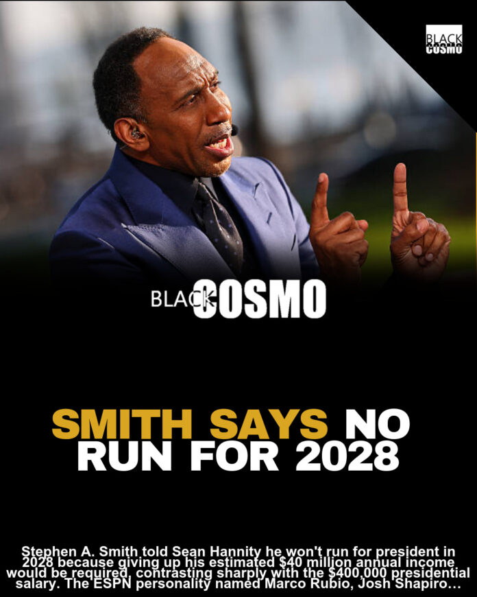 Stephen A. Smith Seemingly Shuts Down His Presidential Run For 2028: “I’m Not Giving Up My Money” Stephen A. Smith Seemingly Shuts Down His Presidential Run For 2028: “I’m Not Giving Up My Money”
