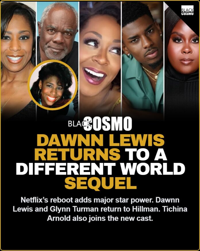 Dawnn Lewis & Tichina Arnold Join Netflix’s A Different World Sequel A vibrant group of Black college students hanging out on a sunny HBCU campus yard, representing the iconic legacy and new generation of the Netflix A Different World sequel.