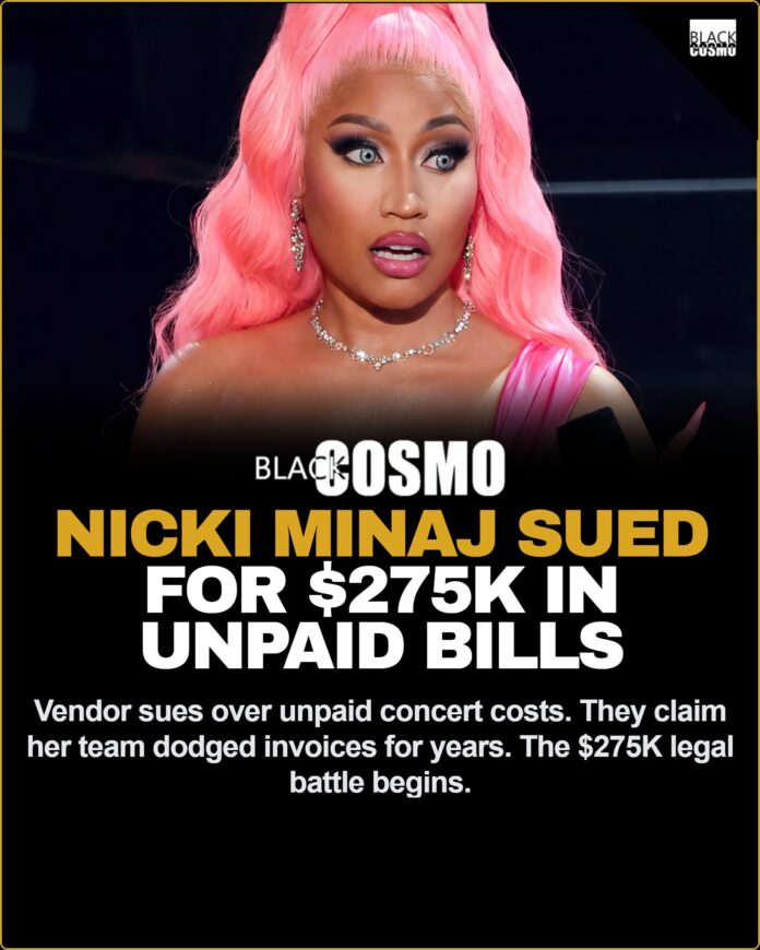 Nicki Minaj $275K Lawsuit: 24/7 Productions Sues Over Unpaid Bills A brightly lit live concert stage with elaborate production elements representing live entertainment vendors.
