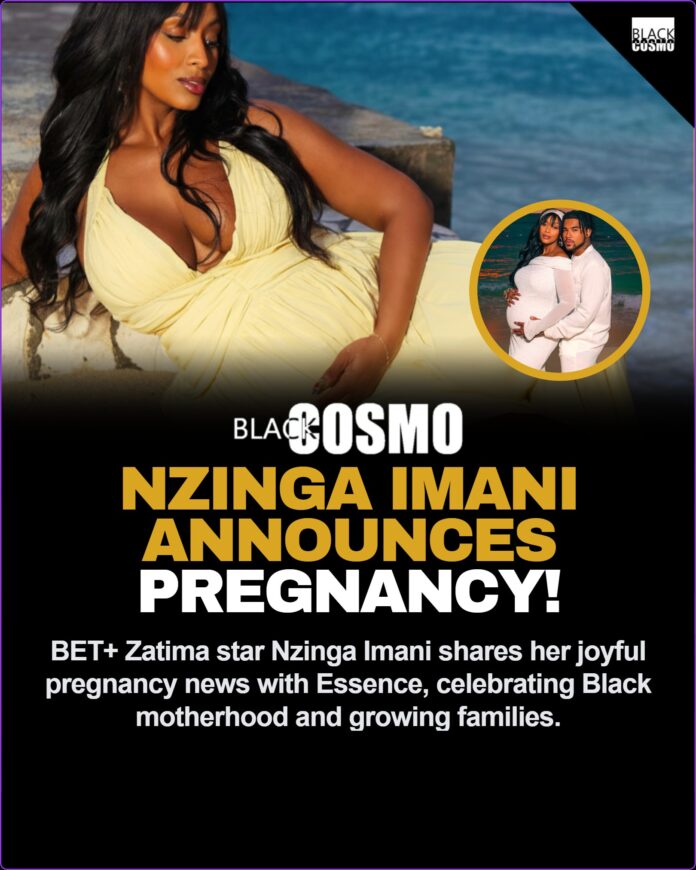 Zatima Star Nzinga Imani Announces Pregnancy in Essence Exclusive A radiant Nzinga Imani glowing and embracing her personal journey, celebrating her pregnancy announcement.