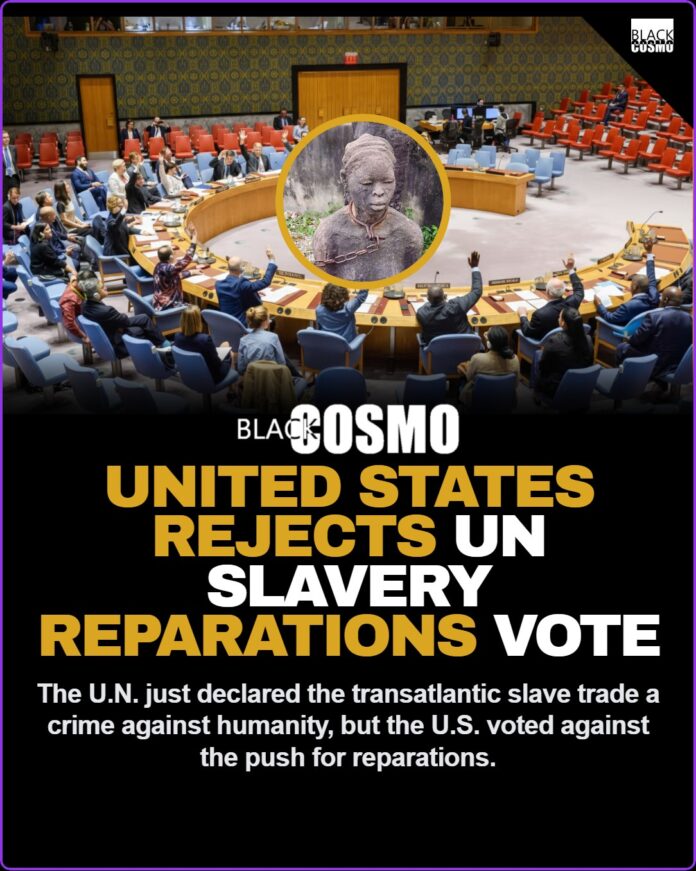 U.S. Rejects Historic UN Slavery Reparations Resolution | Ebony Magazine Editorial Review A powerful symbolic image representing the global call for transatlantic slave trade reparations following the historic United Nations vote.