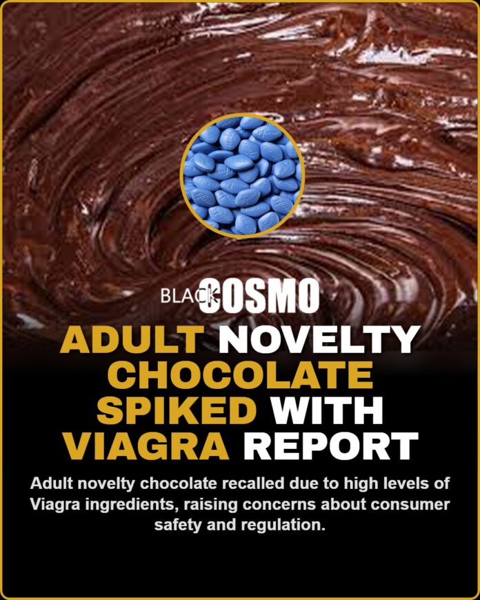 Recalled Adult Novelties Contain Life-Threatening Levels Of Viagra Image of a chocolate bar with a red 'X' marked through it.