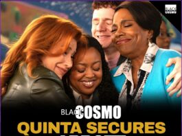 Quinta Brunson smiling as Janine Teagues in a classroom setting on Abbott Elementary