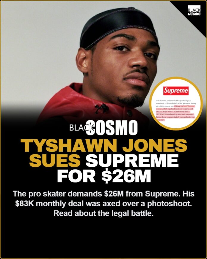 Tyshawn Jones vs. Supreme: The $83K-a-Month Skater Deal Gone Wrong A dynamic shot representing the fashion and skate culture fusion, symbolic of Tyshawn Jones' impact on modern streetwear.