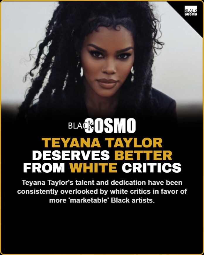 Why Black Actors Like Teiana Taylor Deserve Better from White Critics A photo of Teyana Taylor performing on stage, with a caption 'Celebrating Black Excellence'