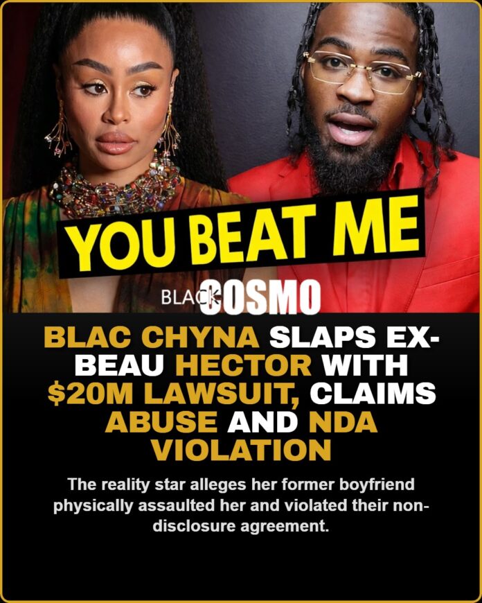Blac Chyna Sues Ex-Boyfriend Hector for $20M Over Abuse, NDA Violation Blac Chyna, a reality TV star, is shown in a close-up photo, looking serious and determined.