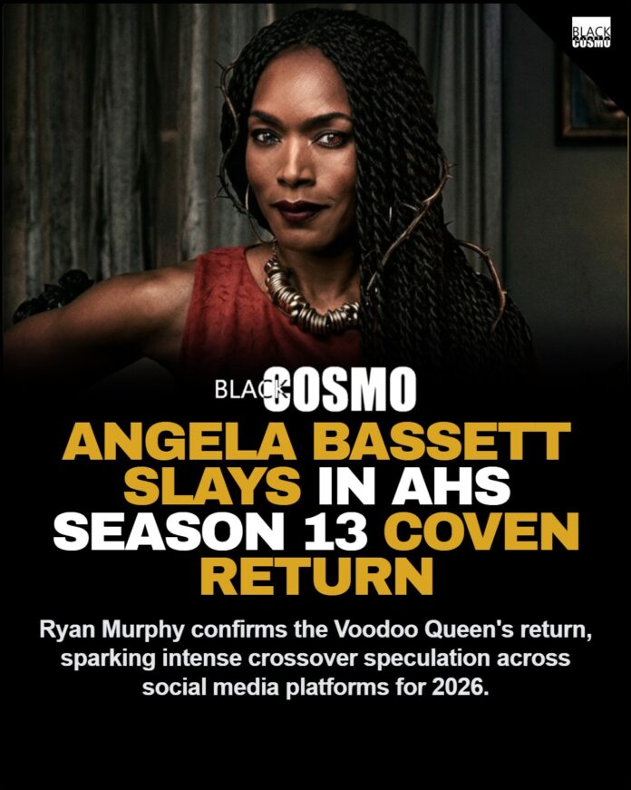 Angela Bassett Reprises Marie Laveau for AHS Season 13 Angela Bassett looking regal and commanding, embodying the energy of her iconic American Horror Story character Marie Laveau.