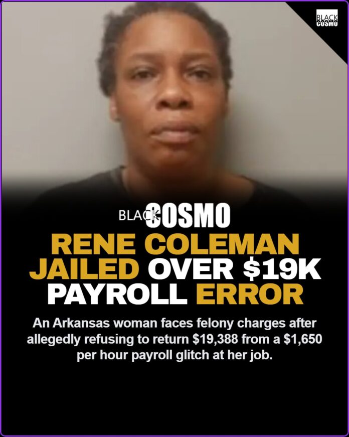 Arkansas Woman Arrested After Refusing To Return Payroll Error A close-up view of a bank statement showing a massive direct deposit, representing the $19,388 payroll overpayment that led to a felony arrest in Arkansas.