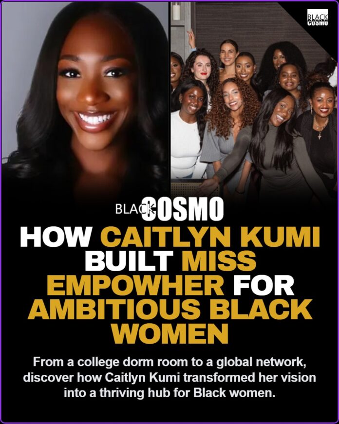 How Caitlyn Kumi Built Miss EmpowHer for Ambitious Black Women A confident young Black woman working on a laptop, representing the ambitious community built by Caitlyn Kumi through Miss EmpowHer.
