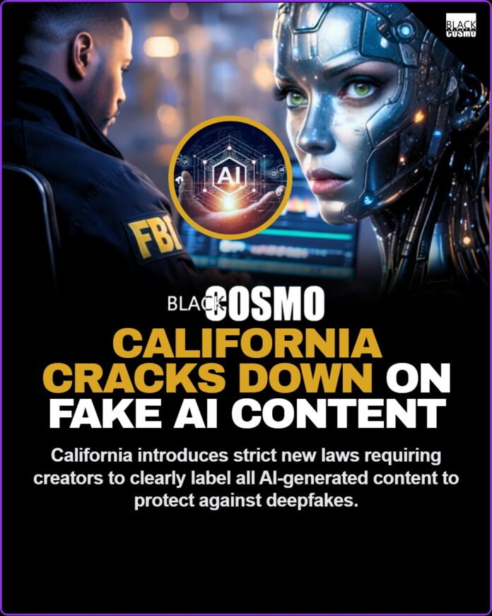 California Cracks Down on AI Content with Strict New Labeling Law A digital representation of artificial intelligence technology and glowing network nodes, symbolizing California's new AI labeling law.