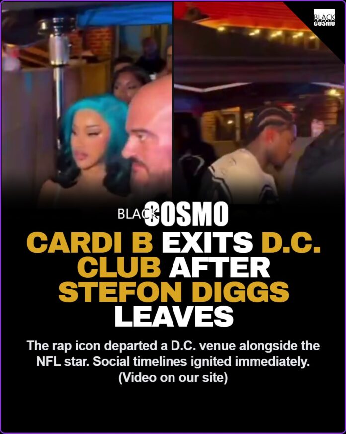 Cardi B and Stefon Diggs Sighted Leaving D.C. Afterparty Cardi B and Stefon Diggs photographed exiting a Washington D.C. venue surrounded by paparazzi flashes.