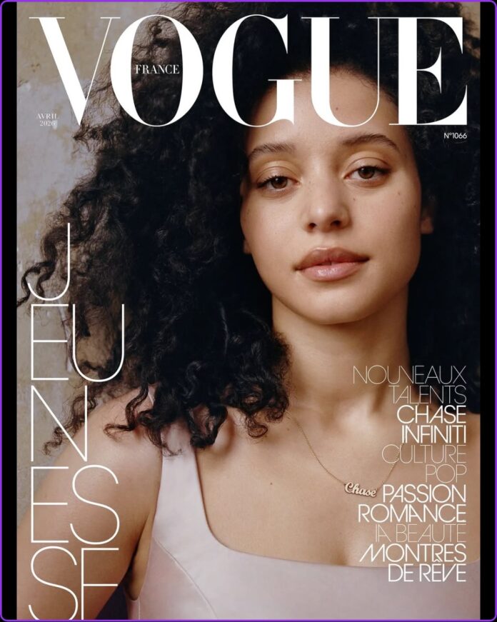 Chase Infiniti on Vogue France April 2026 Cover Chase Infiniti featured on the April 2026 Vogue France cover, photographed by Rahim Fortune with hair by Cyndia Harvey.