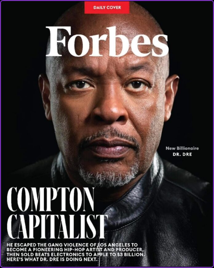 Dr. Dre posing in an editorial portrait for the Forbes New Billionaires 2026 cover story.