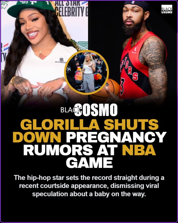GloRilla Addresses Pregnancy Rumors During Courtside Appearance GloRilla sitting courtside at an NBA basketball game.