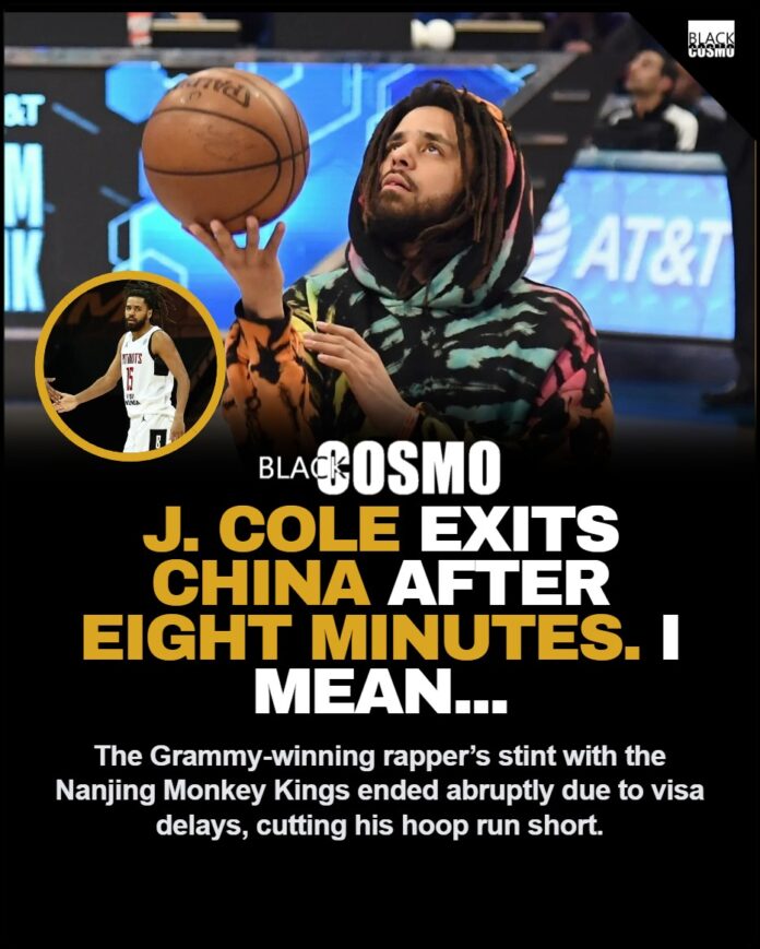 J. Cole’s Chinese Basketball Career Cut Short Due to Visa Issues J. Cole dribbling a basketball on a professional court.