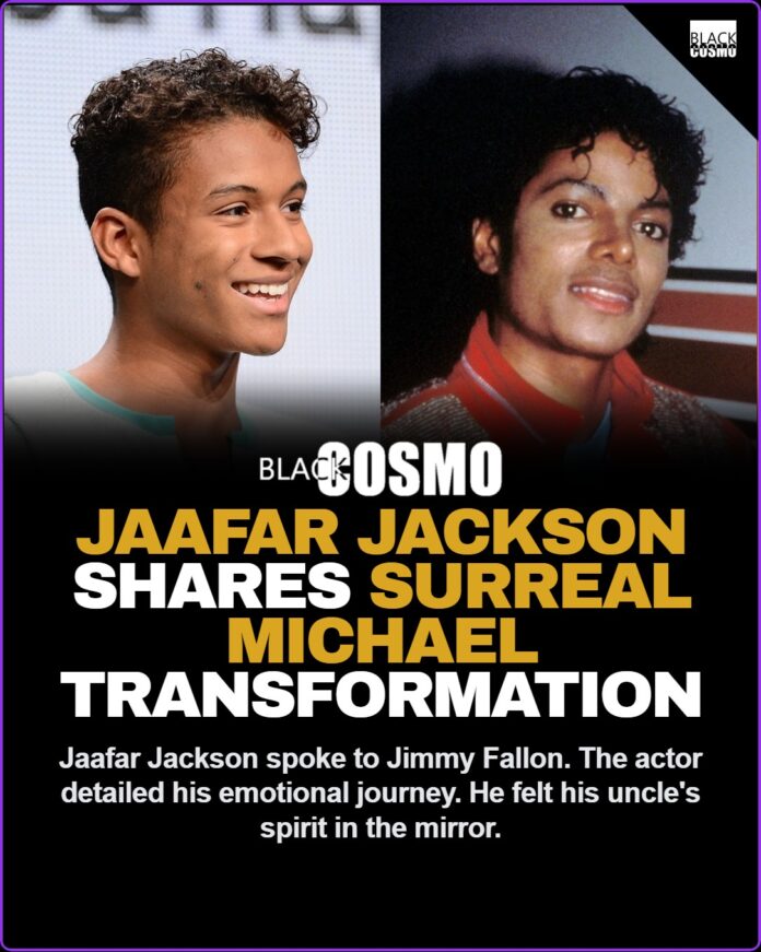 Jaafar Jackson Discusses Emotional Michael Biopic Transformation A cinematic spotlight reflecting a dramatic movie scene reminiscent of Michael Jackson's iconic performances.