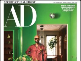 Interior designer Mark Grattan featured in an Architectural Digest spread, styled by Tiffani St., showcasing luxurious, sensual, and modern Black interior design.