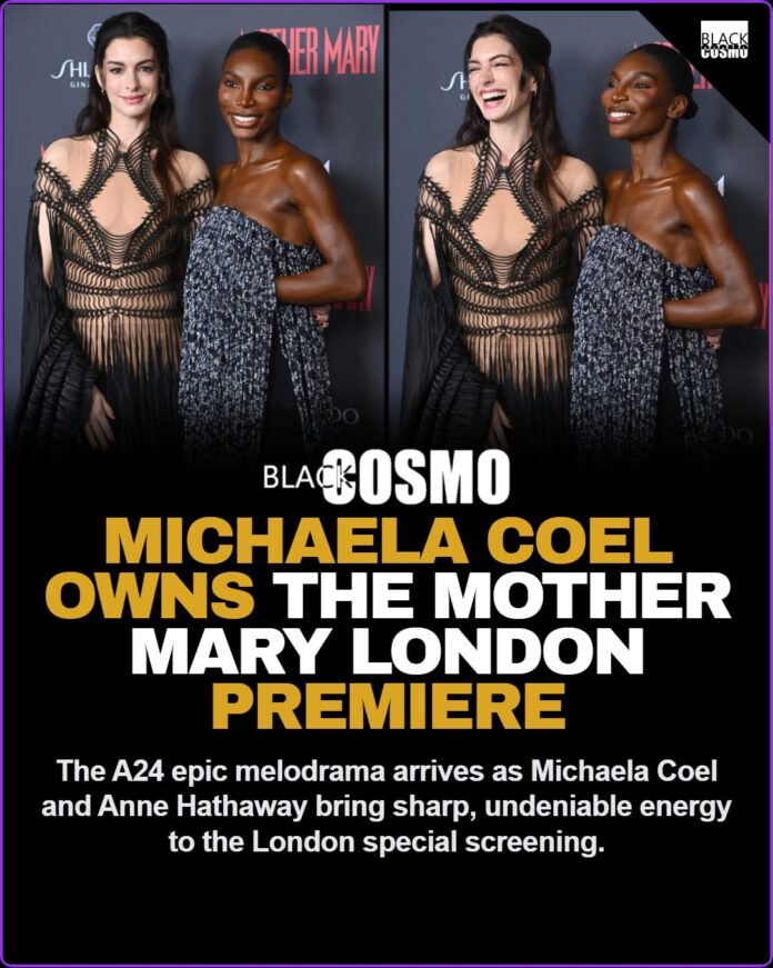 Michaela Coel and Anne Hathaway Attend Mother Mary Screening Michaela Coel and Anne Hathaway pose together at the Mother Mary special film screening at Picturehouse Central in London.