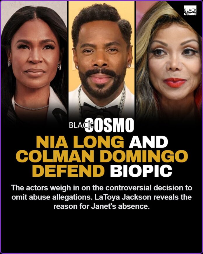 Nia Long, Colman Domingo Defend Michael Biopic; LaToya on Janet’s Absence Nia Long and Colman Domingo at a red carpet event.
