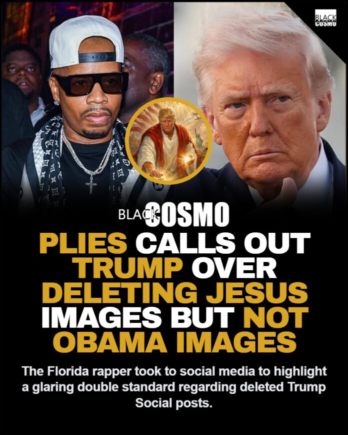 Plies Calls Out Donald Trump Over Deleted Jesus Post and Obama Images A visual representation related to the news of Plies calling out political hypocrisy.