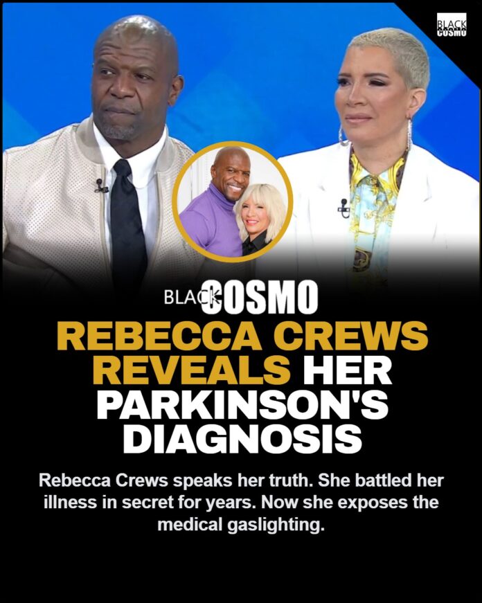 Rebecca Crews Parkinson’s Diagnosis: Symptoms Brushed Off As Anxiety Rebecca Crews smiling confidently alongside her husband Terry Crews on a red carpet.