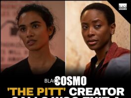 A group of diverse, sophisticated young women gathered together, representing the core cast of The Pitt.