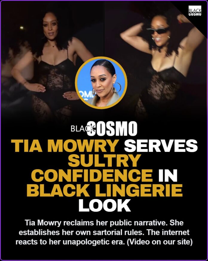 Tia Mowry Breaks The Internet With Black Lingerie Outfit Tia Mowry posing confidently, representing her viral black lingerie style moment.