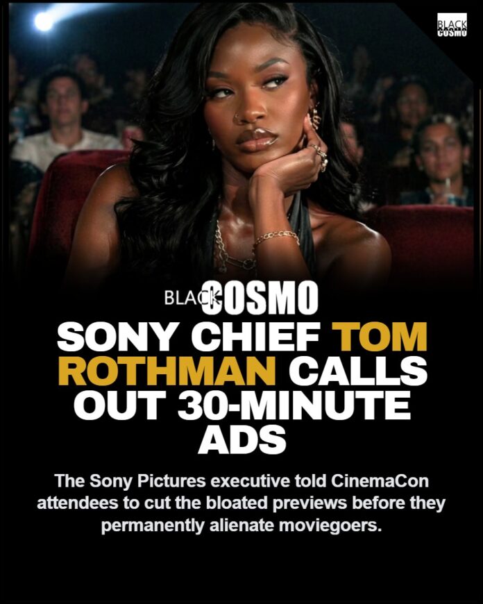 Sony Boss Tom Rothman Calls Out 30-Minute Movie Theater Ads Sony Pictures Motion Picture Group CEO Tom Rothman speaking at CinemaCon about movie theater ads.