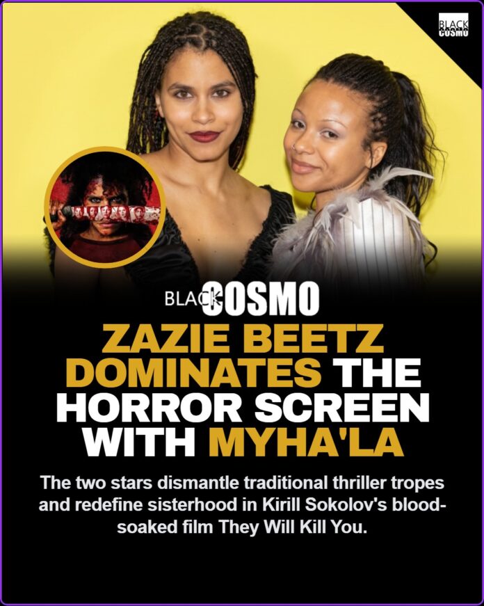 Zazie Beetz And Myha’la Bring Chaos To They Will Kill You A tense cinematic still capturing the dark and atmospheric mood of a horror thriller featuring two women.