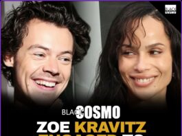 Candid street style photo of Zoe Kravitz and Harry Styles walking together.