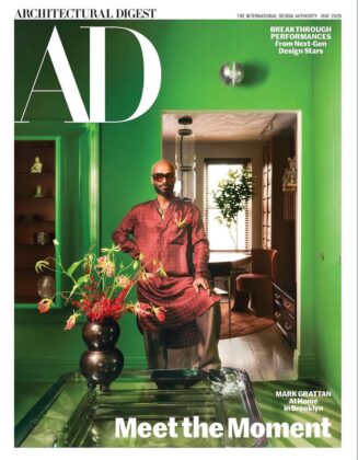 Interior designer Mark Grattan featured in an Architectural Digest spread, styled by Tiffani St., showcasing luxurious, sensual, and modern Black interior design.