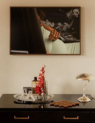 Interior designer Mark Grattan featured in an Architectural Digest spread, styled by Tiffani St., showcasing luxurious, sensual, and modern Black interior design.
