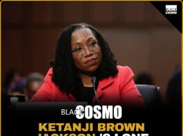 Image of Ketanji Brown Jackson in her Supreme Court robes, with a subtle LGBTQ+ pride flag incorporated into the design