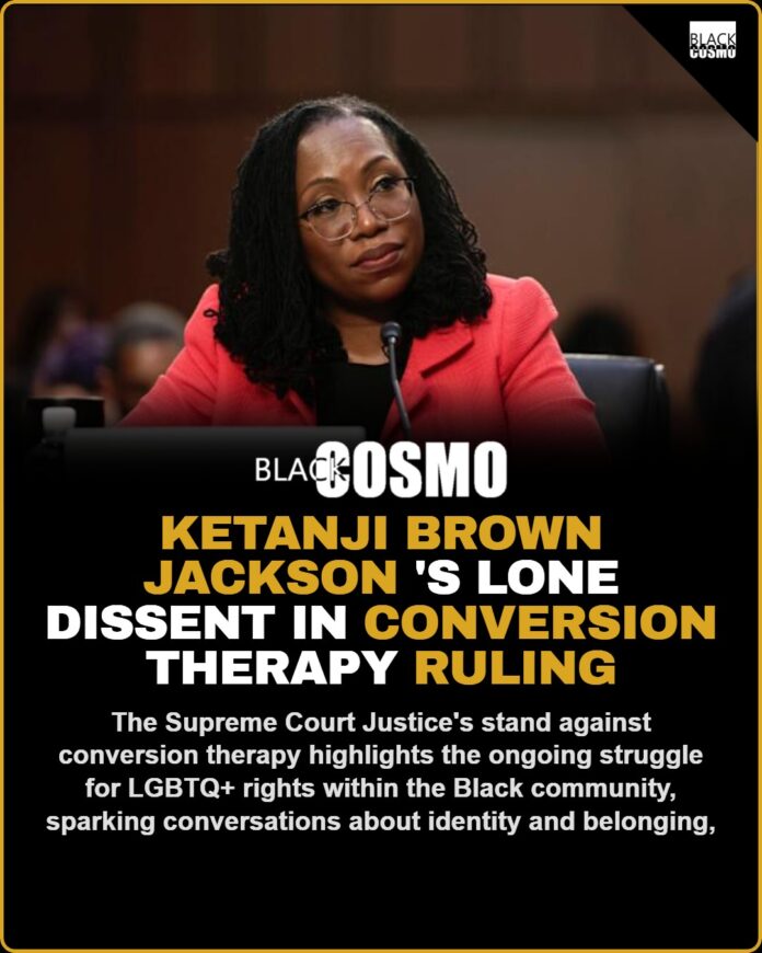 Ketanji Brown Jackson’s dissent in conversion therapy ruling sparks conversation Image of Ketanji Brown Jackson in her Supreme Court robes, with a subtle LGBTQ+ pride flag incorporated into the design