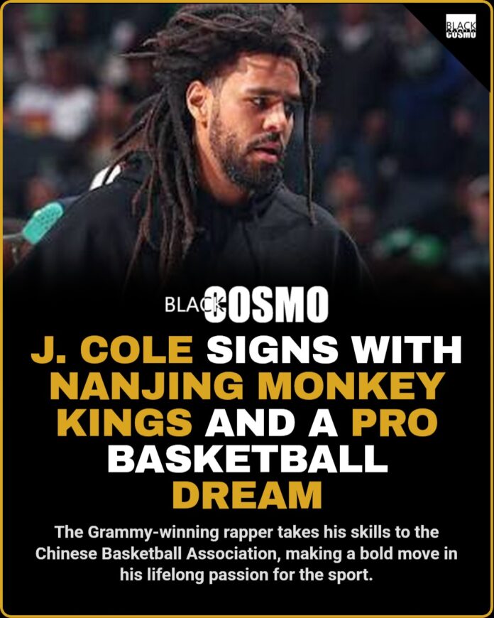 J. Cole Signs with China’s Nanjing Monkey Kings J. Cole wearing a basketball jersey and holding a basketball