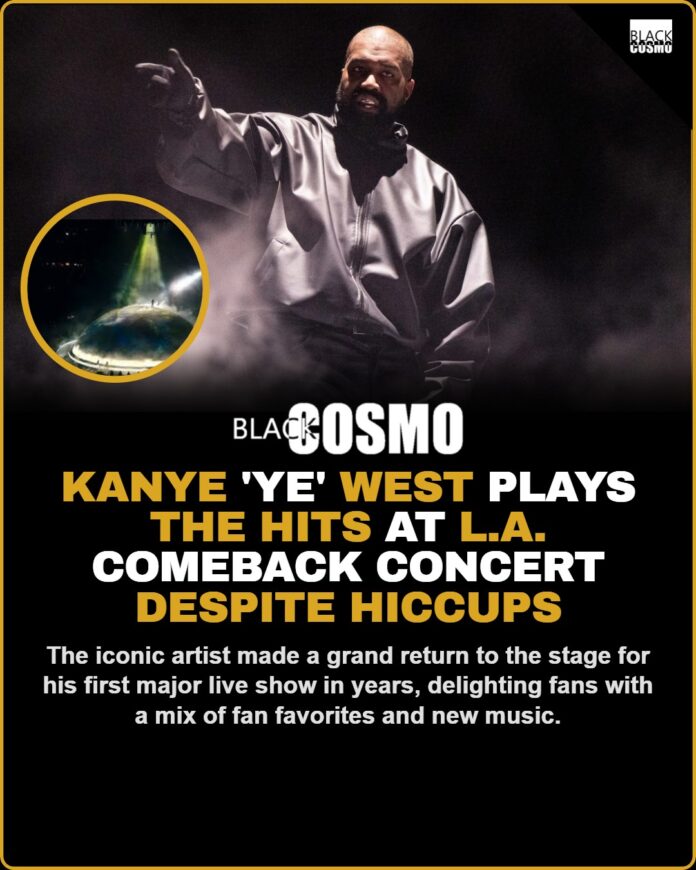 Kanye ‘Ye’ West’s L.A. Comeback Concert a Hit Kanye West performing on stage at his comeback concert in Los Angeles