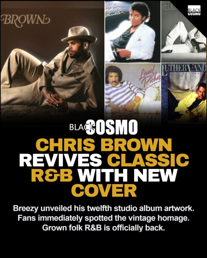 Not The Lean Back! Chris Brown’s New Album Cover Sparks R&B Nostalgia Chris Brown reclining in a tan corduroy suit and fedora for his new twelfth studio album cover.