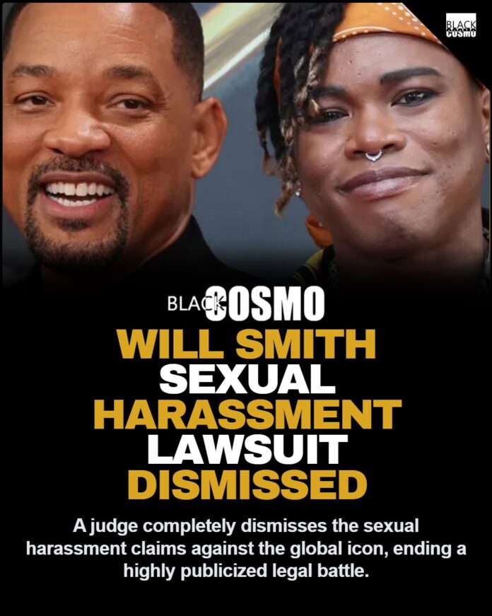 Will Smith Sexual Harassment Lawsuit Dismissed by Judge Will Smith looking confident and sharp in a tailored dark outfit, representing his unbothered stance amidst a dismissed lawsuit.