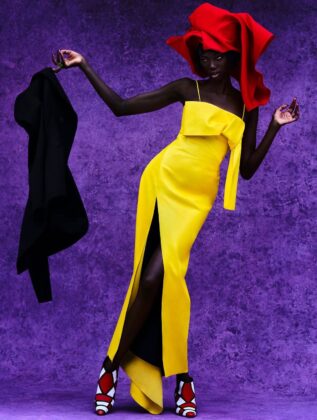 Anok Yai poses for British Vogue in an editorial shot by Rafael Pavarotti.
