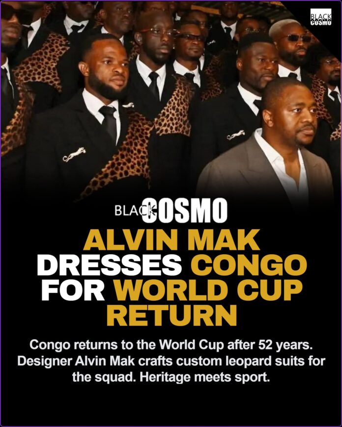 Alvin Mak Designs DR Congo 2026 World Cup Suits The Democratic Republic of Congo national football team deplanes in Houston wearing custom leopard-accented suits designed by Alvin Mak.