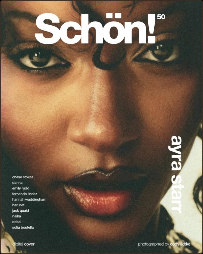 Ayra Starr Schön! Magazine June 2026 Cover Story Singer Ayra Starr on the digital cover of Schön! Magazine's 50th issue.