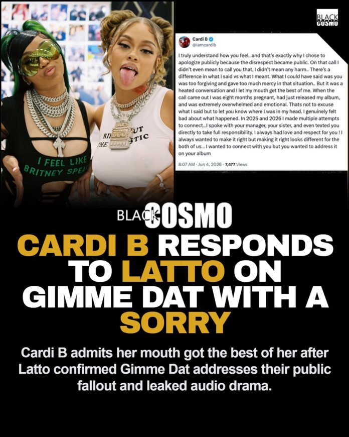 Cardi B Responds to Latto on Gimme Dat Over Leaked Call Cardi B and Latto during their respective media appearances in 2026.