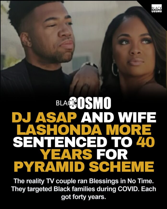 DJ ASAP and LaShonda Moore Sentenced to 40 Years in Prison Marlon Moore, known as DJ ASAP, and his wife LaShonda Moore posing for a picture before their federal sentencing.
